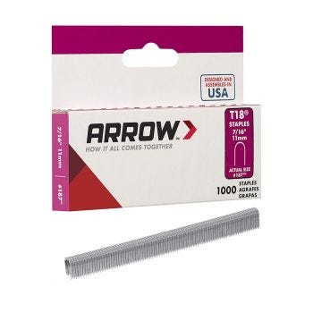 7/16" Round Crown Staples for ARROW T18 Staple Gun - 1000 Pack