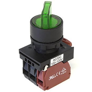 Interrupteur rotatif Illuminé - 2 position 45° - N.O / N.F. - Vert