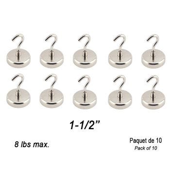 1-1/2″ Magnetic Hook - 8 lbs Capacity - Pack of 10