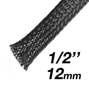 PET Expendable Braided Sleeving - 12mm (1/2″) Diameter - 10m - Black