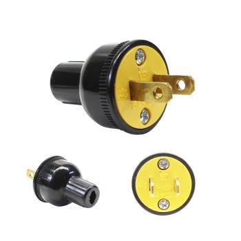 Fiche ronde NEMA 1-15P pour fil 14/2 - 125V - 15A - Noir