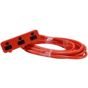 Rallonge électrique robuste à 3 prises - 3C/16 AWG - Intérieur/Extérieur - 125 V - 13 A - Orange - 4.6 m