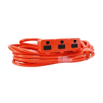 Rallonge électrique robuste à 3 prises - 3C/16 AWG - Intérieur/Extérieur - 125 V - 13 A - Orange - 7.6 m