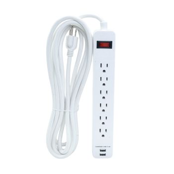 6 Outlets Power Bar with 2 USB Ports - 125 V - 15 A - White - 4.6 m
