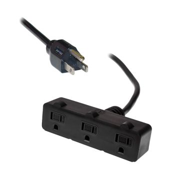3 Outlet Extension Cord - 3C/14 AWG - Indoor/Outdoor - 125 V - 15 A - Black - 15 m