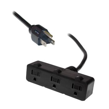 3-Outlets Heavy Duty Extension Cord - 3C/12 AWG - Indoor/Outdoor - 125 V - 15 A - Black - 30.48 m