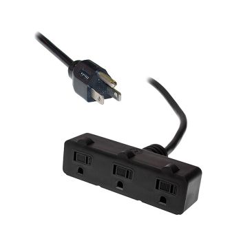 Rallonge électrique robuste d'extérieur à 3 prises - 3C/16AWG - 13A - 4.6m - Noir