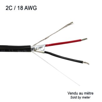 2C/18 AWG Shielded Tinned Copper Stranded Cable - FT4 - Black - Sold by Meter
