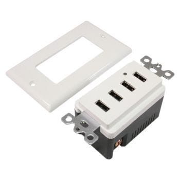 4-Port USB Smart Charging Outlet with Wall Plate - 125V - 15 A