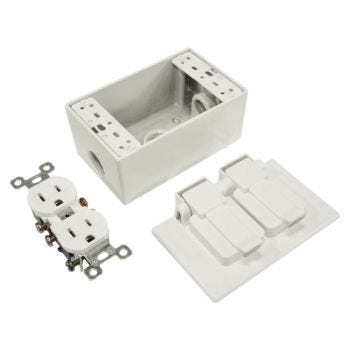 125 V 15 A Weatherproof Box Kit with Double Outlet - White