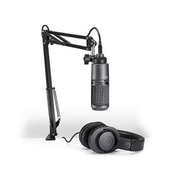Ensemble complet pour diffusion audio avec microphone, casque d′écoute, support de bureau avec bras pivotant et accessoires - 7 pièces