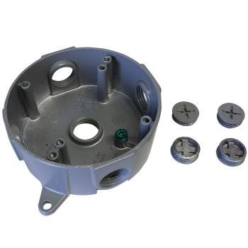 4″ Round Weatherproof Electrical Junction Box - 5 x 1/2″ Holes