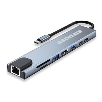 USB-C Multiport Hub - USB/RJ45/HDMI 4K/PD/SD/Micro SD - 8 Ports