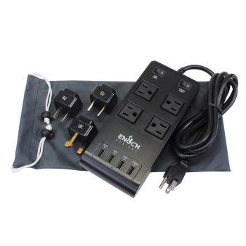 Barre d′alimentation avec 3 adaptateurs de voyage - 4 prises/4 ports USB - Noir