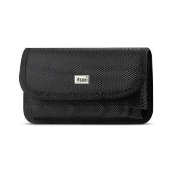 Horizontal Pouch with Card Holder and Velcro Closure for Mobile Phone - Black