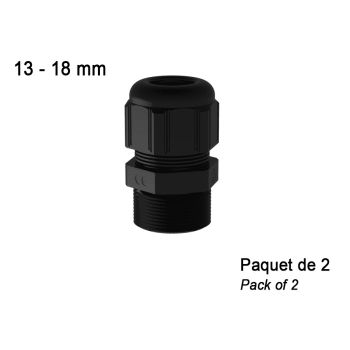 Presse-étoupe en nylon 13 à 18 mm - IP68 - Noir - Paquet de 2