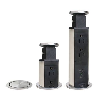 Retractable Desktop Power Tower with 2 AC Outlets, USB-A and USB-C Ports