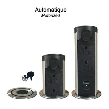 Motorized Retractable Desktop Power Tower with 2 AC Outlets, USB-A and USB-C Ports