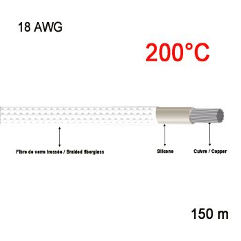 High Temperature Tinned Copper Stranded Braided Wire - 1C/18 AWG - White - 150 m