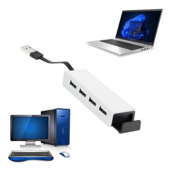 4-Port USB Hub with Integrated Stand - White