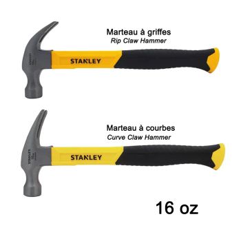 Set of 2 Fiberglass Claw and Curve Hammer - 16 oz