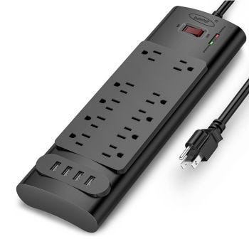 10-Outlet Surge Bar with 4 USB Port - Black - 1.8 m