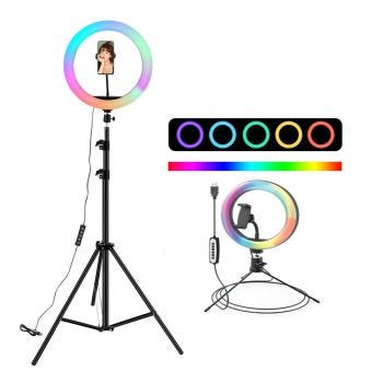 Adjustable Phone Tripod with 10-Inch Multicolor Ring Light