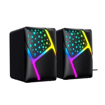 Haut-parleurs compacts rétroéclairés RVB pour ordinateur - USB/3.5 mm - 6 W - Noir - Paire