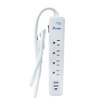 4 Outlet Power Surge Protector with 2 USB Ports and 1 USB-C Port - 450 joules - 15 A - White - 90 cm