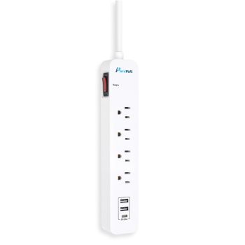 Barre de surtension à 4 prises avec 2 ports USB et 1 USB-C - 450 joules - 15 A - Blanc - 90 cm