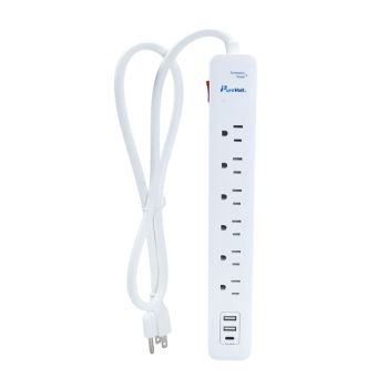 6 Outlet Power Surge Protector with 2 USB Ports and 1 USB-C Port - 450 joules - 15 A - White - 90 cm