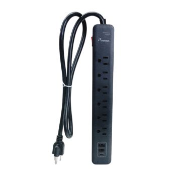 6-Outlet Power Surge Protector with 2 USB Ports and 1 USB-C Port - 450 joules - 15 A - Black - 90 cm