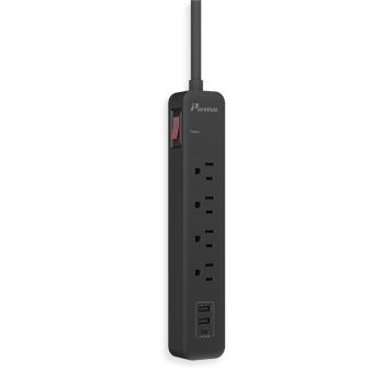4-Outlet Power Surge Protector with 2 USB Ports and 1 USB-C Port - 450 joules - 15 A - Black - 90 cm