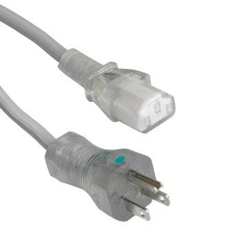 Medical Grade NEMA 5-15 Male to IEC C-13 Female Power Cable - 3C/18 AWG - Grey - 2.44m