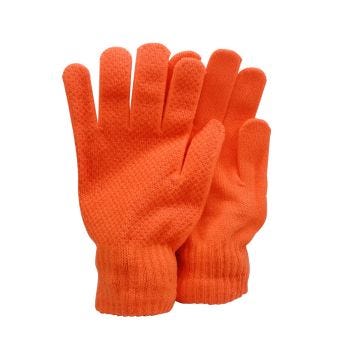 Knit Glove with Non-Slip Palm - One Size - Orange - Pair