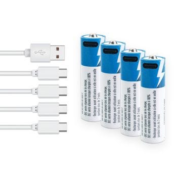 Pile rechargeable AA Li-ion avec câble 4 x USB-C - 1.5V - Paquet de 4