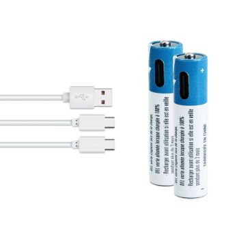 AAA Li-ion Rechargeable Battery with 2 x USB-C Cable - 1.5V - 2-Pack