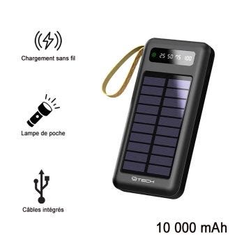 Solar Wireless Portable Charger with LED Light and Built-in Cables - 10,000mAh