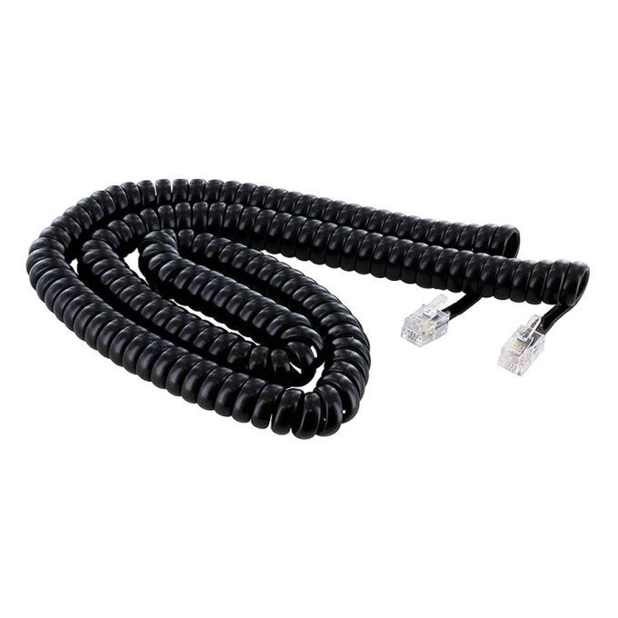 Black Coiled Telephone Cord Home Landline Phone Spiral Cable Connector